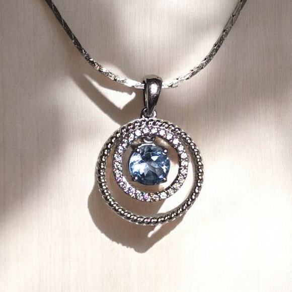JWBR Sterling Silver 925 Blue Topaz Dangle Pendant Necklace - Picture 6 of 7